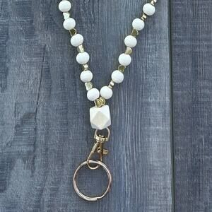 Gold Heart Beaded Teacher Nurse Lanyard with Breakaway Clasp
